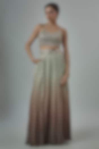 Brown Ombre Crepe Printed Pleated Skirt Set by SVA BY SONAM & PARAS MODI at Pernia's Pop Up Shop