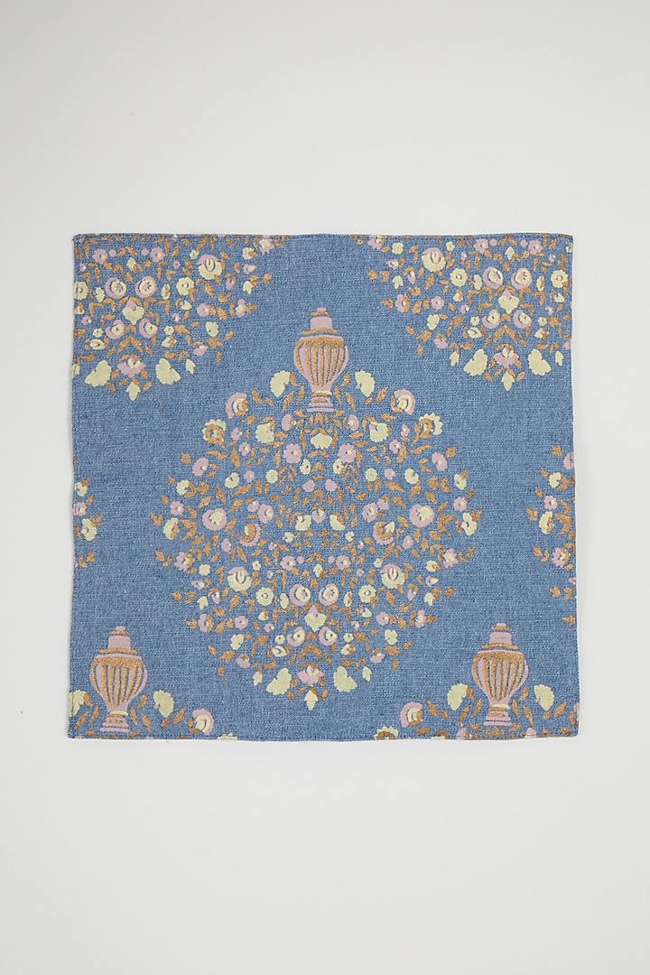 Blue Floral Printed Pocket Square by Sva By Sonam & Paras Modi