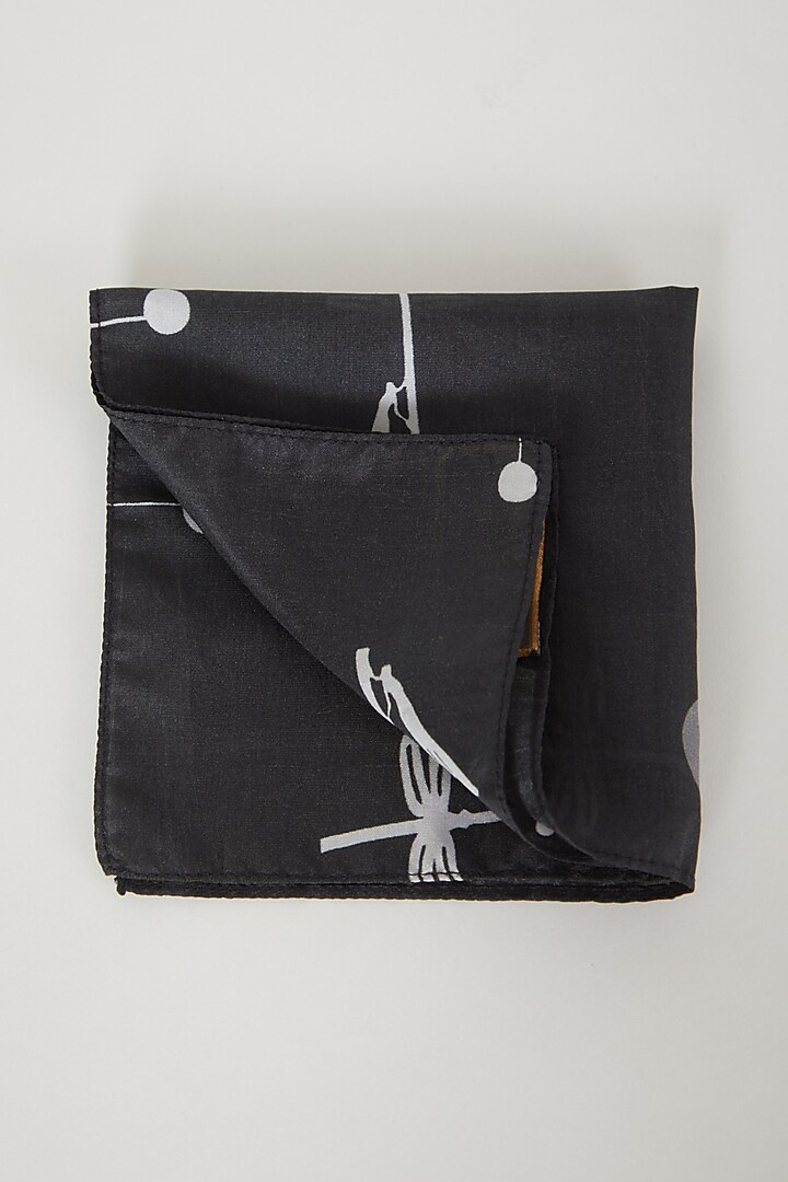 Black Bird Printed Pocket Square by Sva By Sonam & Paras Modi Men at Pernia's Pop Up Shop