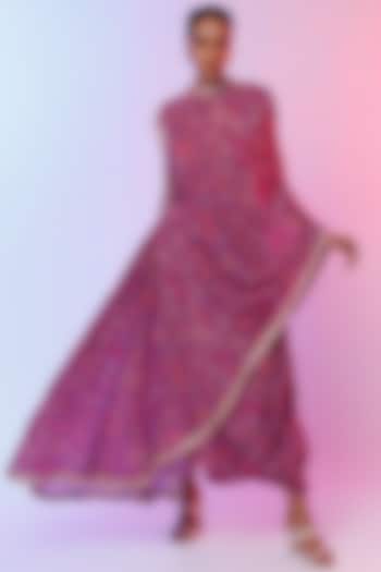 Purple Printed Draped Saree Set by SVA BY SONAM & PARAS MODI