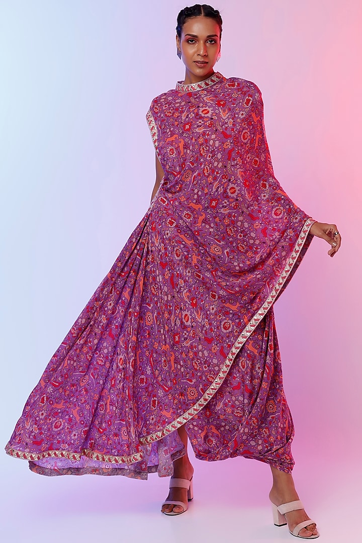 Purple Printed Draped Saree Set by SVA BY SONAM & PARAS MODI