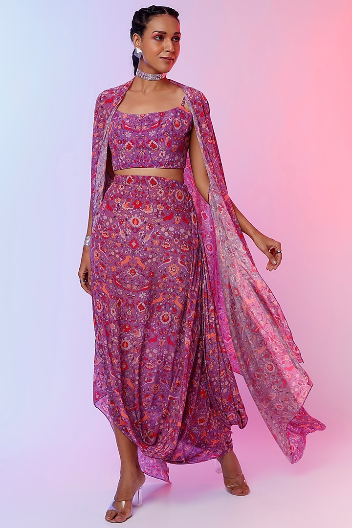 Purple Printed Cape Set by SVA BY SONAM & PARAS MODI