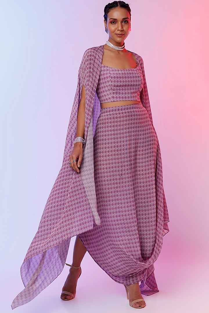 Lilac Printed Skirt Set by SVA BY SONAM & PARAS MODI