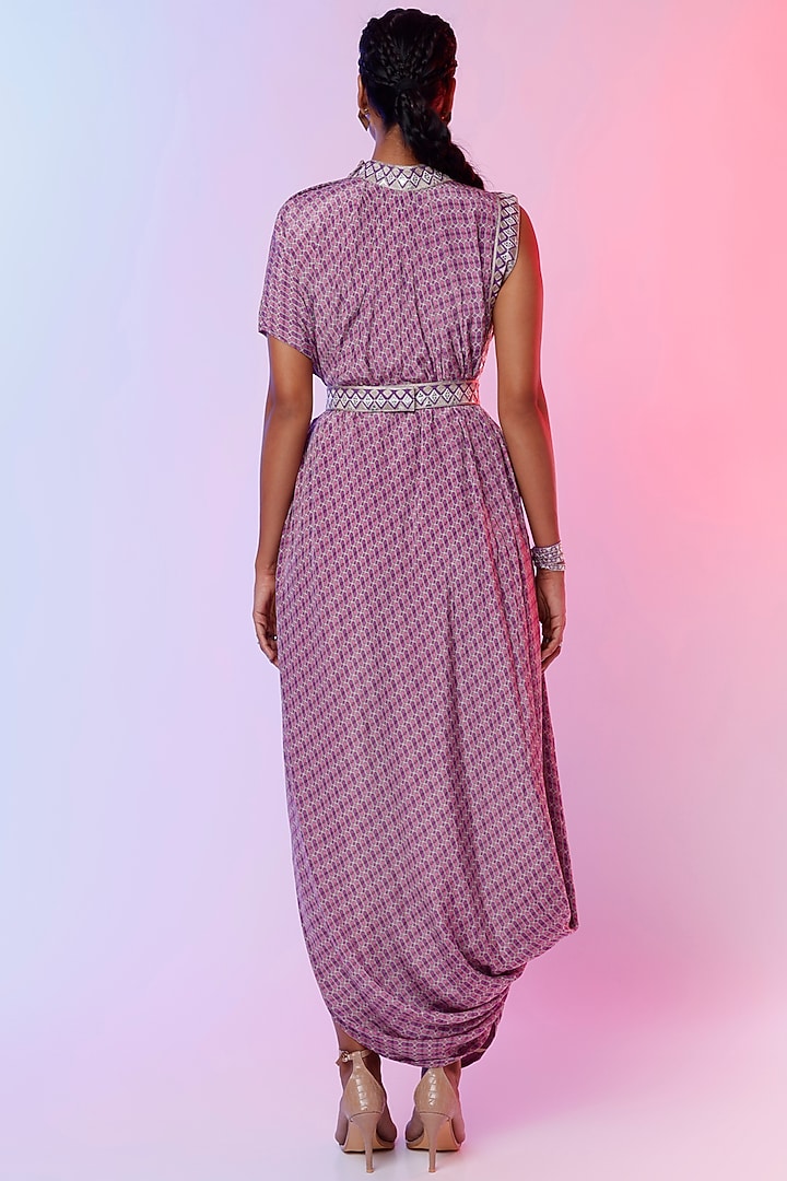 Lilac Printed Draped Vacation Dress by SVA BY SONAM & PARAS MODI at Pernia's Pop Up Shop
