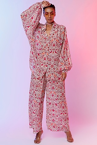 Ivory Printed Shirt Tunic Set by SVA BY SONAM & PARAS MODI