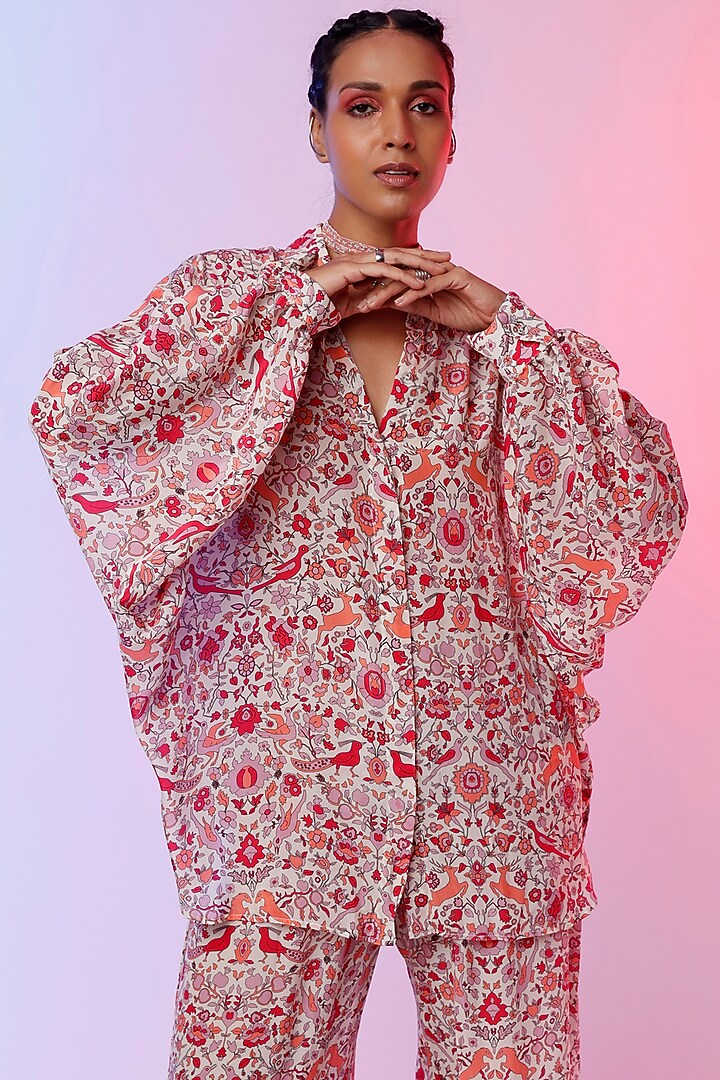 Ivory Printed Shirt Tunic Set by SVA BY SONAM & PARAS MODI at Pernia's Pop Up Shop