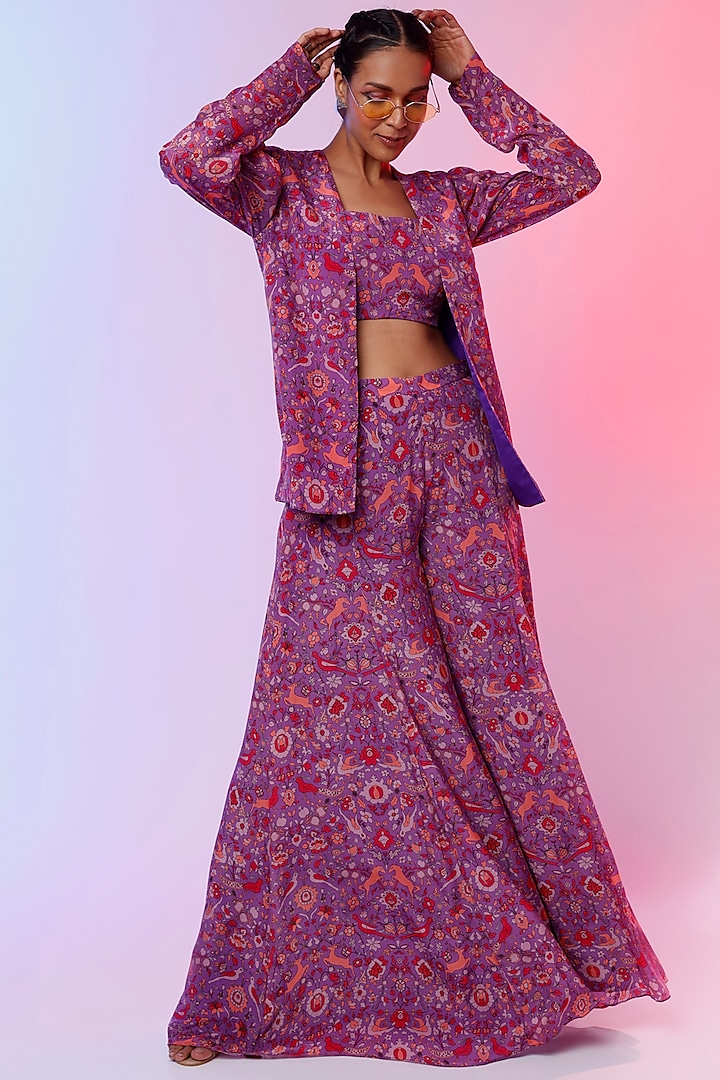 Purple Printed Jacket Set by SVA BY SONAM & PARAS MODI at Pernia's Pop Up Shop