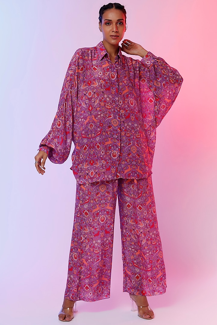 Purple Printed Shirt Tunic Set by SVA BY SONAM & PARAS MODI at Pernia's Pop Up Shop