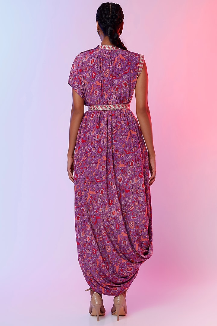 Purple Printed Draped Vacation Dress by SVA BY SONAM & PARAS MODI at Pernia's Pop Up Shop