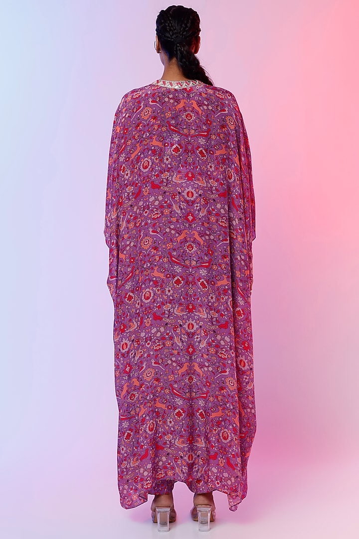 Purple Printed Cape Jacket Set by SVA BY SONAM & PARAS MODI at Pernia's Pop Up Shop