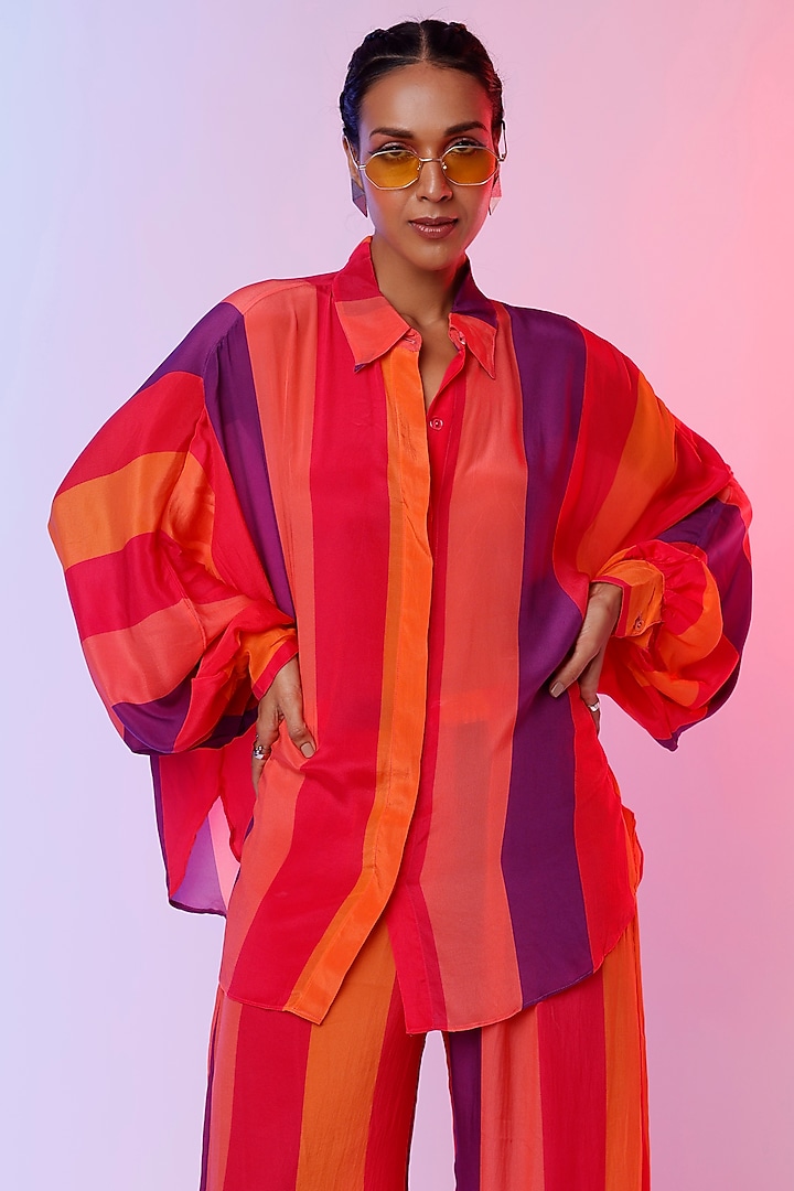 Red Striped Shirt Tunic Set by SVA BY SONAM & PARAS MODI at Pernia's Pop Up Shop