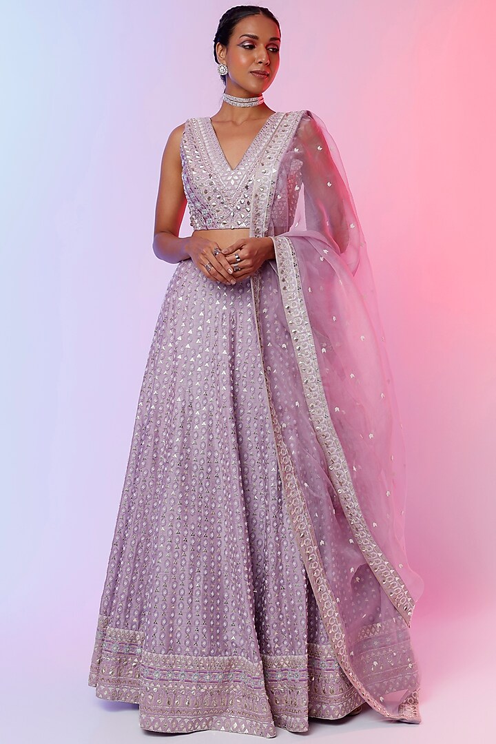 Lilac Embroidered Bridal Lehenga Set by SVA BY SONAM & PARAS MODI at Pernia's Pop Up Shop