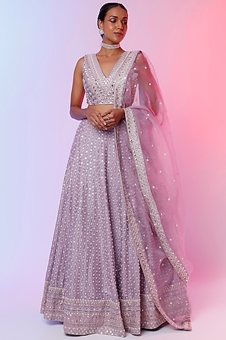 Lilac Embroidered Lehenga Set by SVA BY SONAM & PARAS MODI