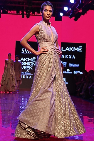 Grey Embroidered Corset Jacket With Lehenga Skirt by SVA BY SONAM & PARAS MODI
