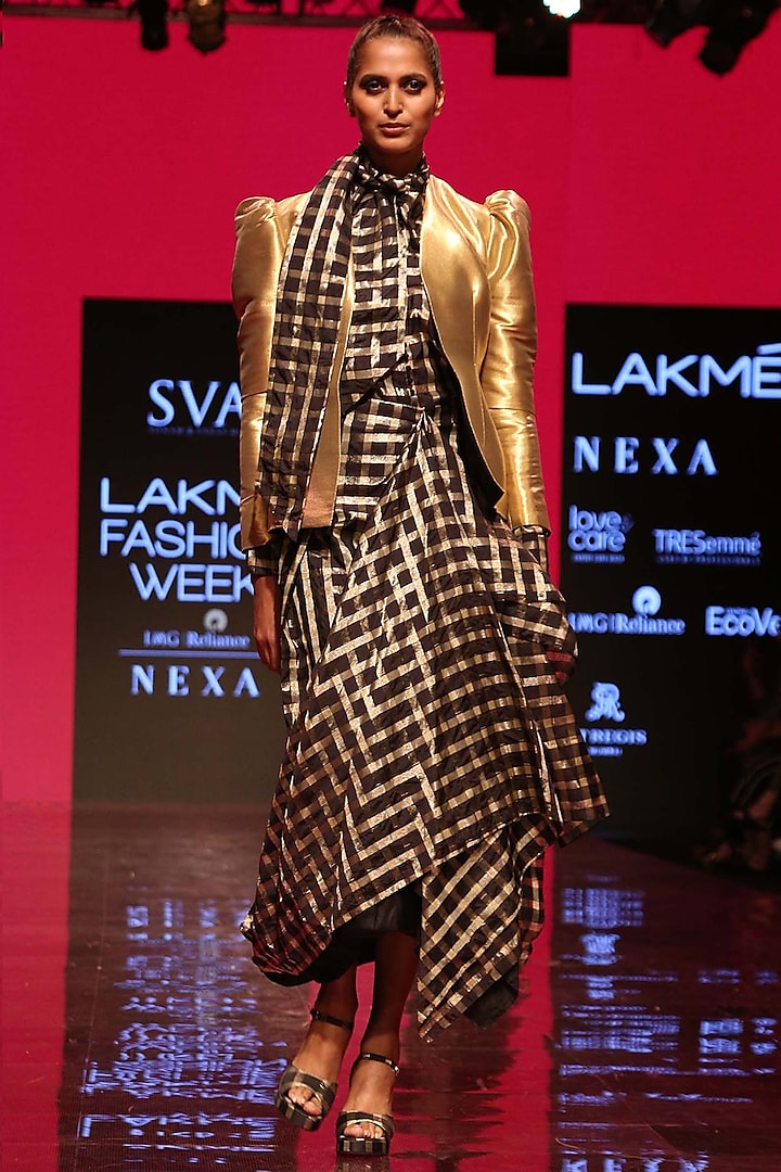 Black & Gold Jacket Lehenga Set With Shirt by SVA BY SONAM & PARAS MODI