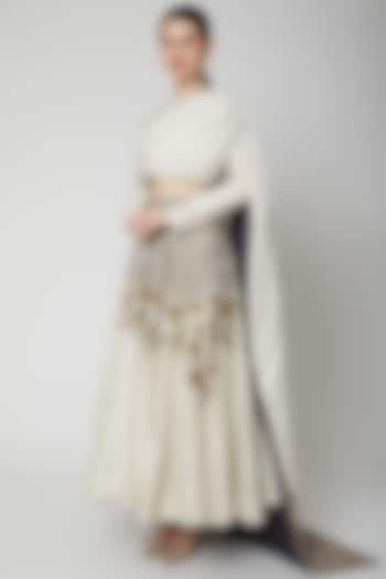 Off White Embroidered Draped Bridal Lehenga Set by SVA BY SONAM & PARAS MODI at Pernia's Pop Up Shop