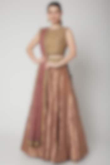 Old Rose Printed & Embroidered Bridal Lehenga Set by SVA BY SONAM & PARAS MODI at Pernia's Pop Up Shop