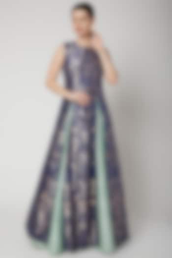 Midnight Blue Brocade Kurta Set by SVA BY SONAM & PARAS MODI at Pernia's Pop Up Shop