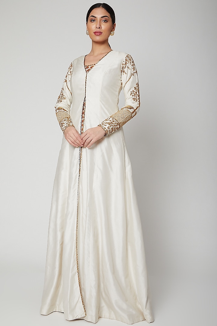 White Embroidered Jacket With Inner by SVA BY SONAM & PARAS MODI