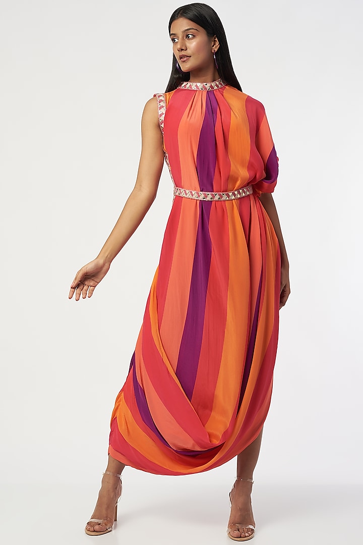 Multi-Coloured Silk Striped Dress by Sva By Sonam & Paras Modi