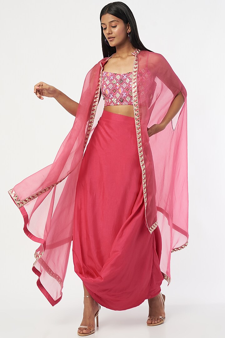 Pink Embroidered Skirt Set by Sva By Sonam & Paras Modi
