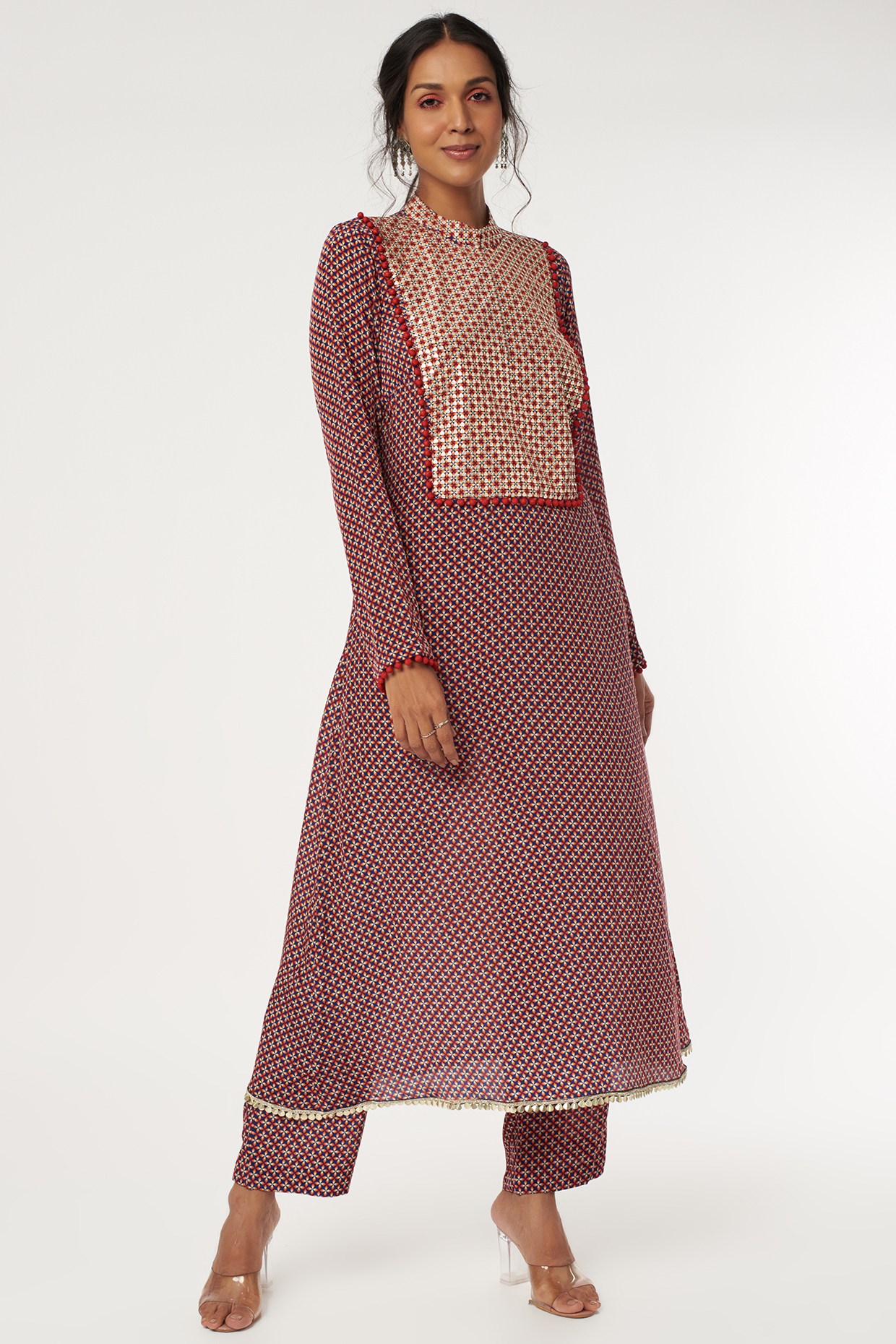 Red Printed Kurta Set by Sva By Sonam & Paras Modi at Pernia's Pop Up Shop