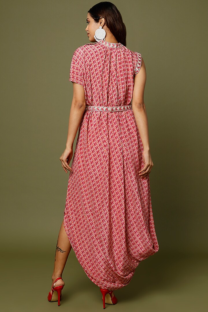 Red Printed Draped Vacation Dress by Sva By Sonam & Paras Modi at Pernia's Pop Up Shop
