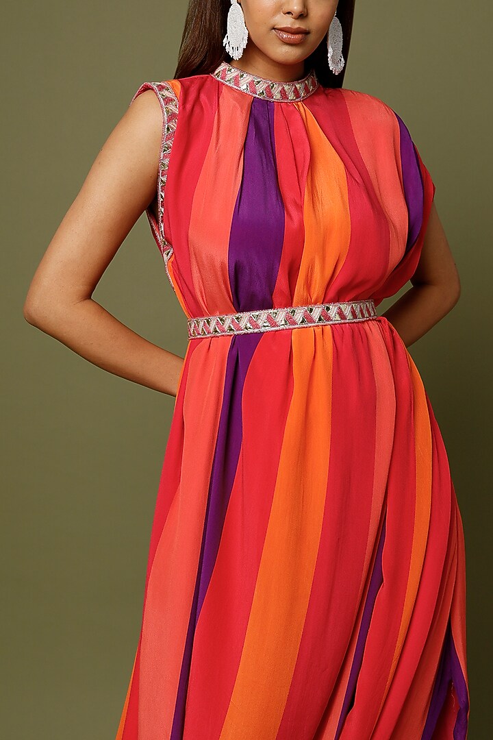 Multi-Colored Striped Draped Vacation Dress by Sva By Sonam & Paras Modi at Pernia's Pop Up Shop