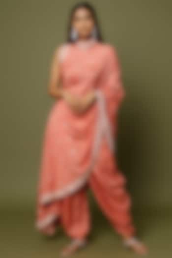 Peach Embellished Draped Saree Set by Sva By Sonam & Paras Modi