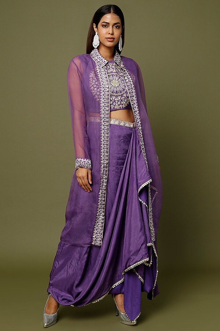 Purple Embroidered Jacket Set by Sva By Sonam & Paras Modi