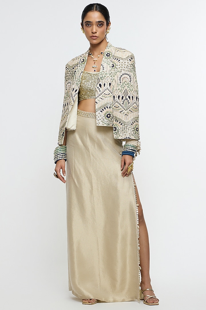 Ivory Organza Tissue Skirt Set by SVA BY SONAM & PARAS MODI at Pernia's Pop Up Shop
