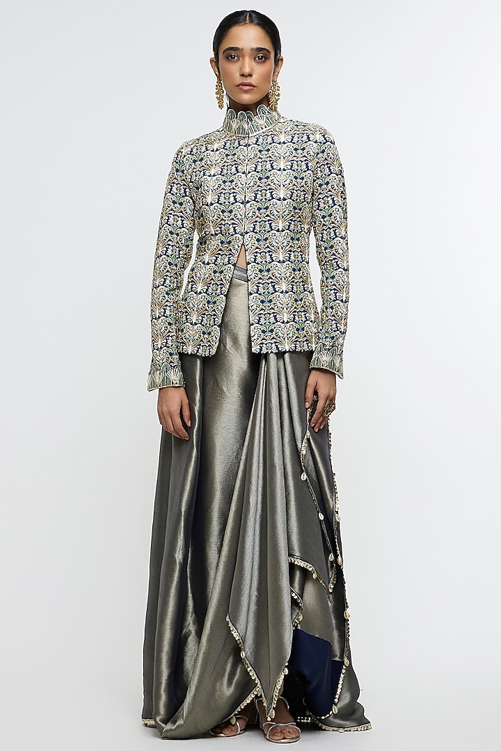 Metallic-Colored Italian Crepe Draped Skirt Set by SVA BY SONAM & PARAS MODI at Pernia's Pop Up Shop