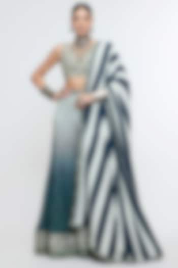 Blue Ombre Italian Crepe Bridal Sharara Set by SVA BY SONAM & PARAS MODI at Pernia's Pop Up Shop