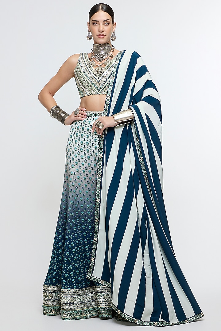 Blue Ombre Italian Crepe Bridal Sharara Set by SVA BY SONAM & PARAS MODI at Pernia's Pop Up Shop
