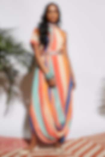 Multi-Coloured Striped Draped Dress by Sva By Sonam & Paras Modi