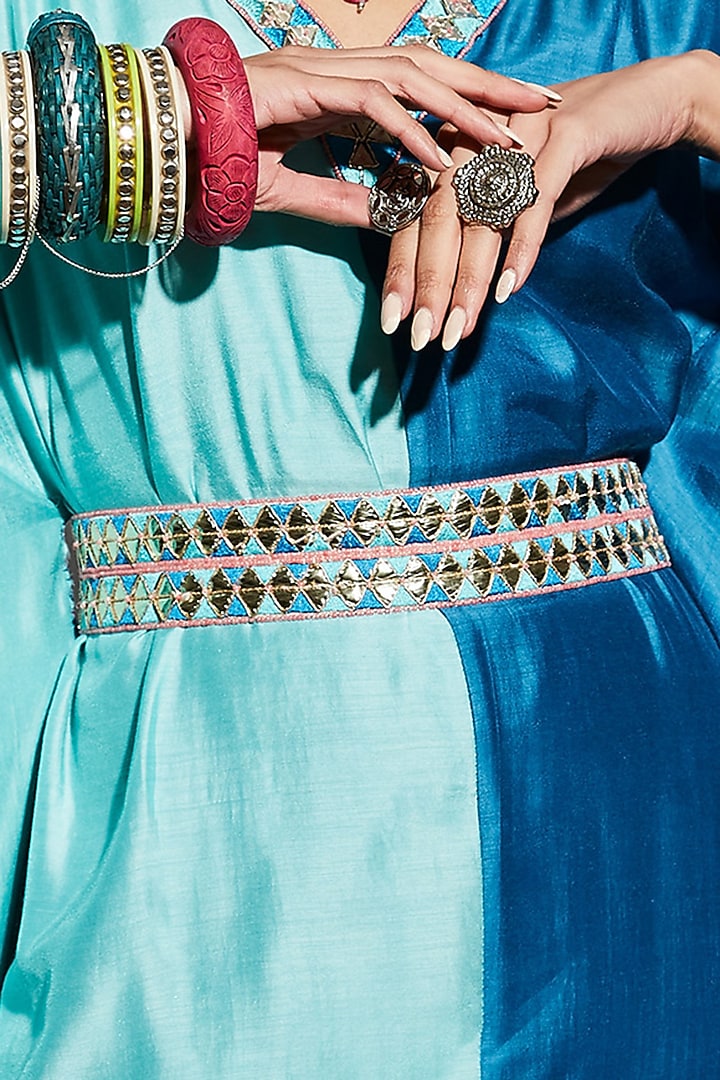 Blue Silk Kaftan by SVA BY SONAM & PARAS MODI at Pernia's Pop Up Shop
