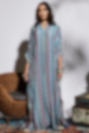 Blue Printed Kaftan by SVA BY SONAM & PARAS MODI at Pernia's Pop Up Shop