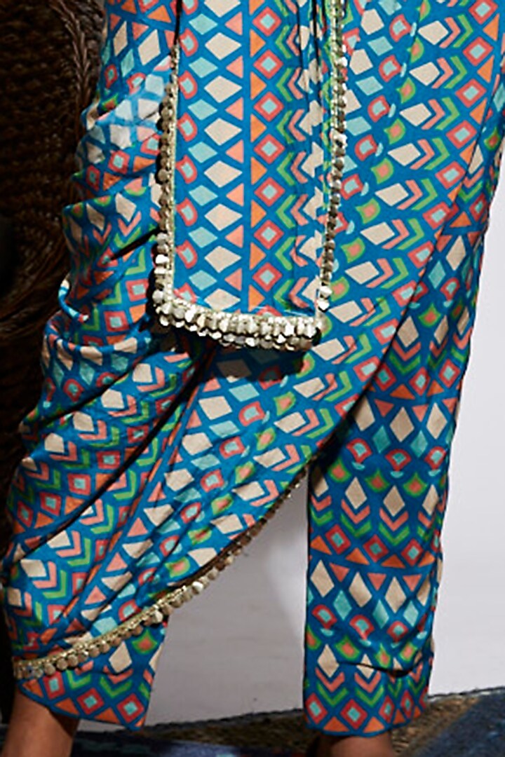 Blue Silk Printed Pant Set by SVA BY SONAM & PARAS MODI at Pernia's Pop Up Shop