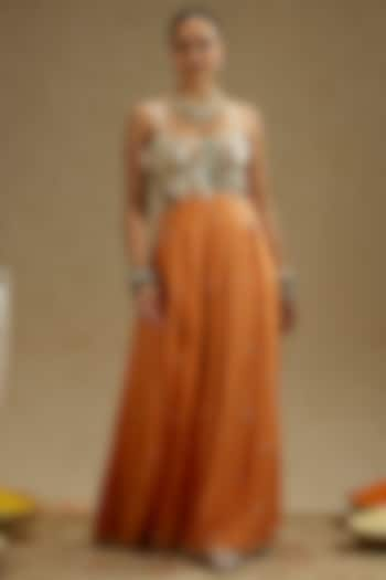 Orange Silk Embellished Jumpsuit by SVA by Sonam & Paras Modi at Pernia's Pop Up Shop