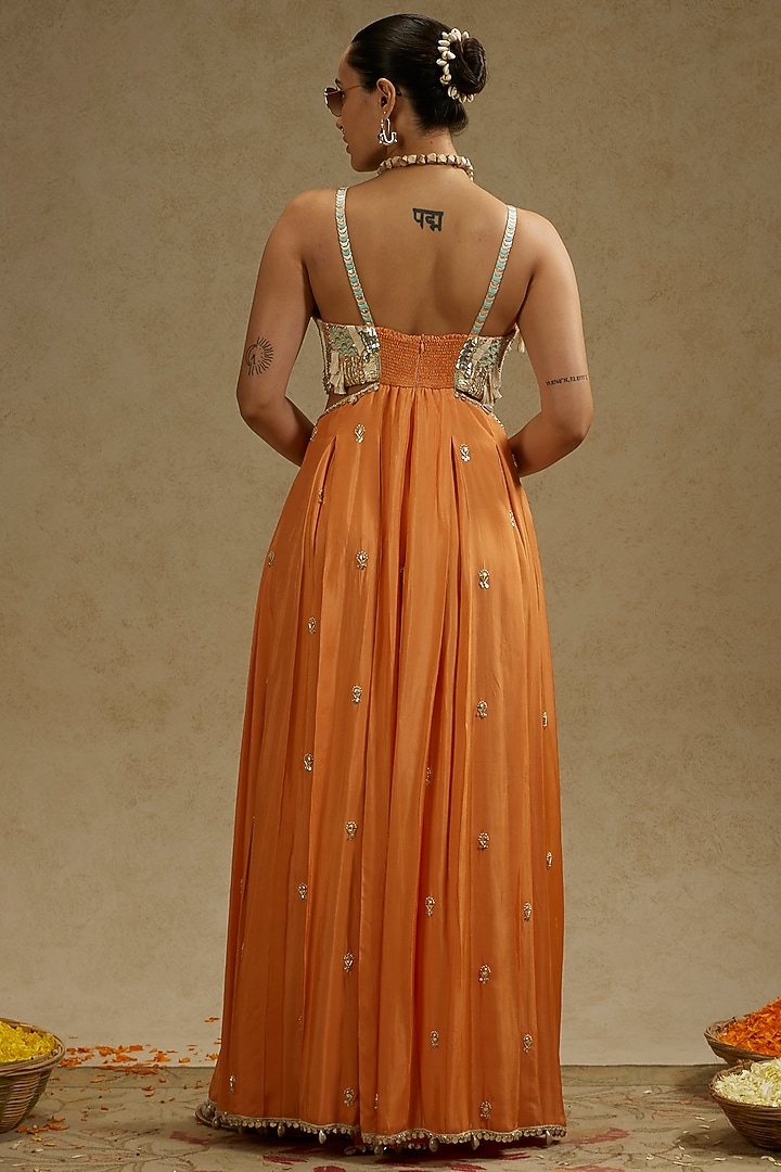 Orange Silk Embellished Jumpsuit by SVA BY SONAM & PARAS MODI at Pernia's Pop Up Shop