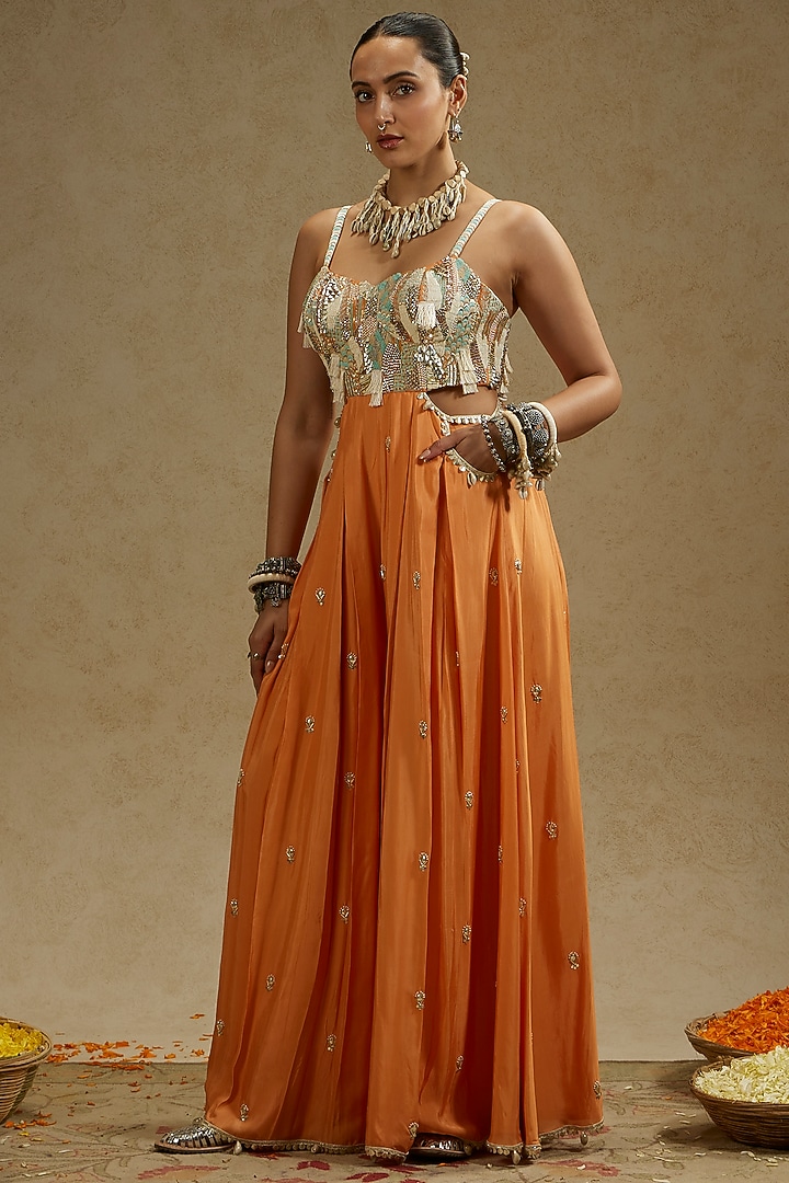 Orange Silk Embellished Jumpsuit by SVA BY SONAM & PARAS MODI at Pernia's Pop Up Shop