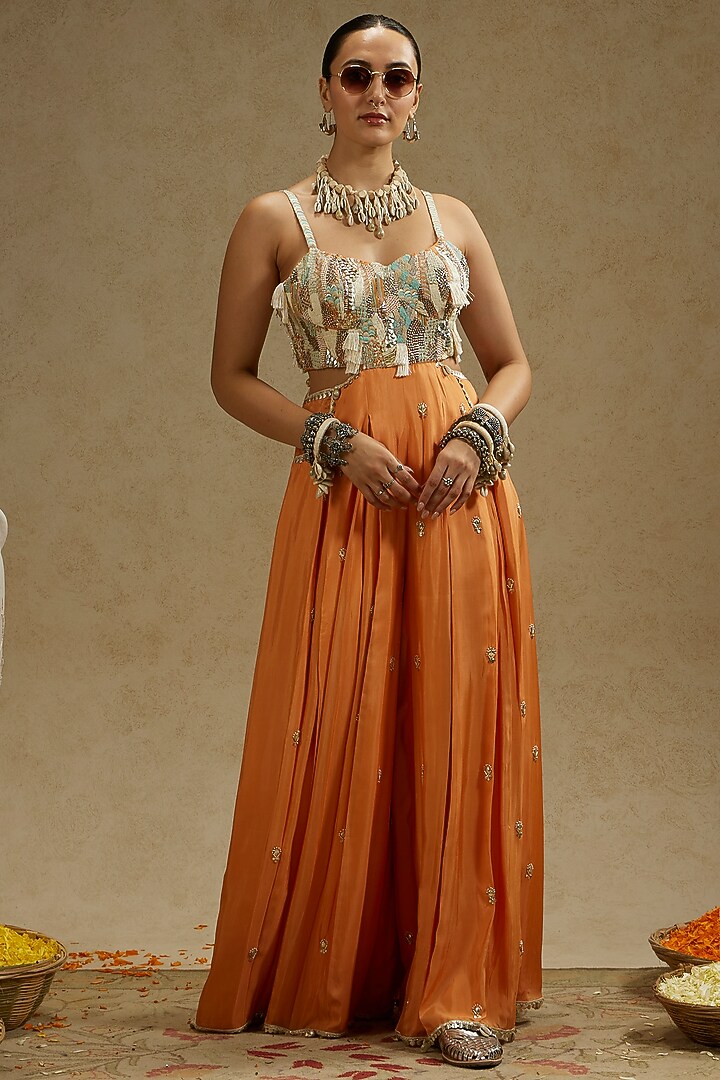 Orange Silk Embellished Jumpsuit by SVA BY SONAM & PARAS MODI at Pernia's Pop Up Shop