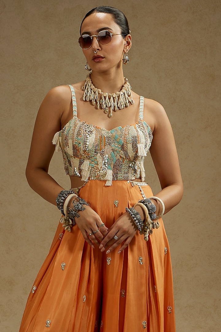 Orange Silk Embellished Jumpsuit by SVA BY SONAM & PARAS MODI at Pernia's Pop Up Shop