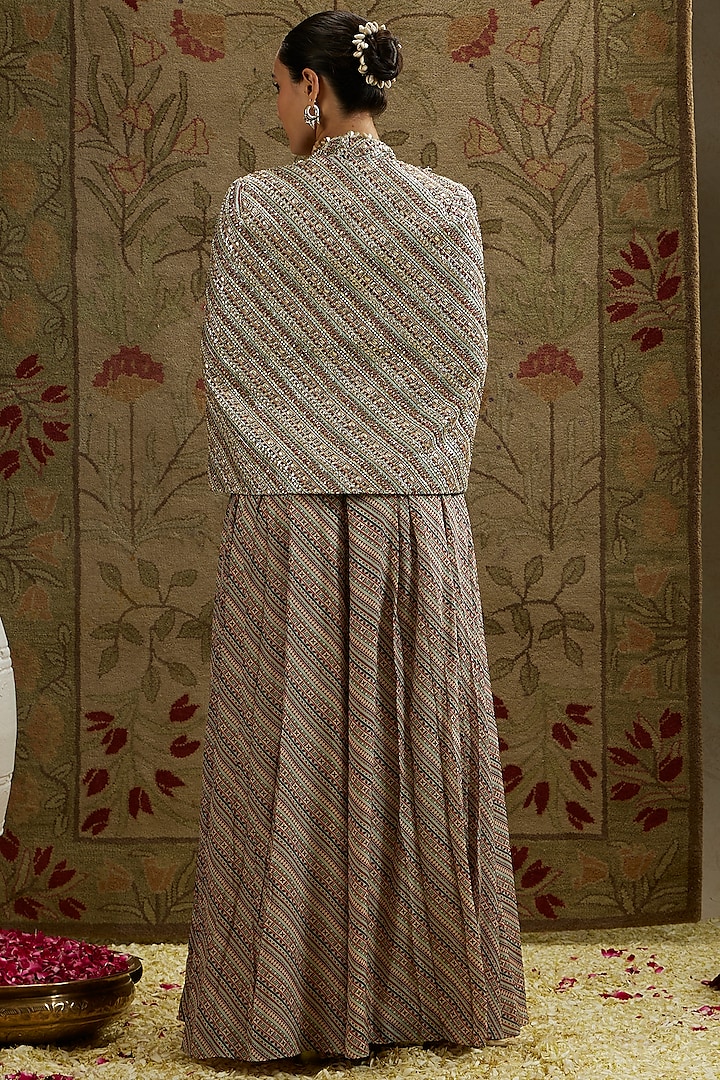 Beige Crepe Striped Jacket Set by SVA BY SONAM & PARAS MODI at Pernia's Pop Up Shop