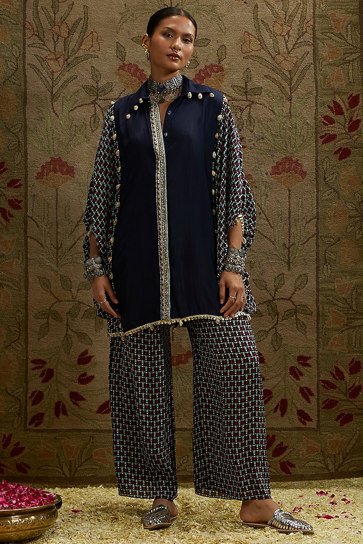 Blue Crepe Co-Ord Set by SVA BY SONAM & PARAS MODI at Pernia's Pop Up Shop