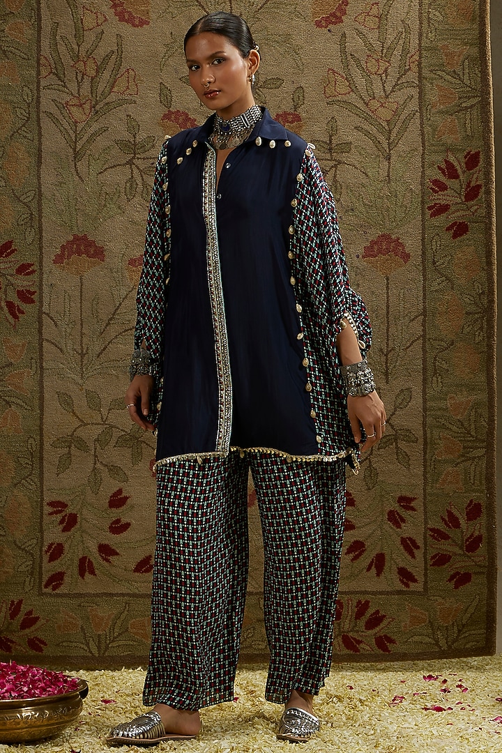Blue Crepe Co-Ord Set by SVA BY SONAM & PARAS MODI at Pernia's Pop Up Shop