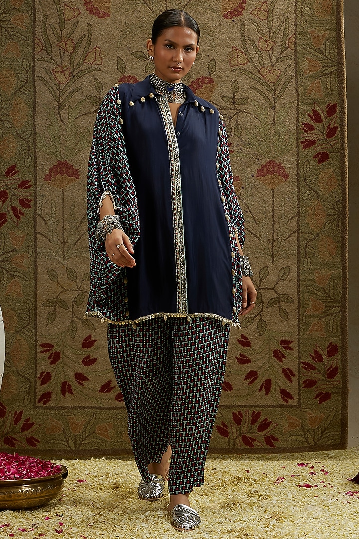 Blue Crepe Co-Ord Set by SVA BY SONAM & PARAS MODI at Pernia's Pop Up Shop
