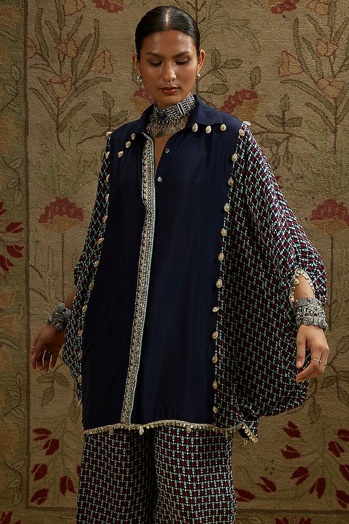 Blue Crepe Co-Ord Set by SVA BY SONAM & PARAS MODI at Pernia's Pop Up Shop