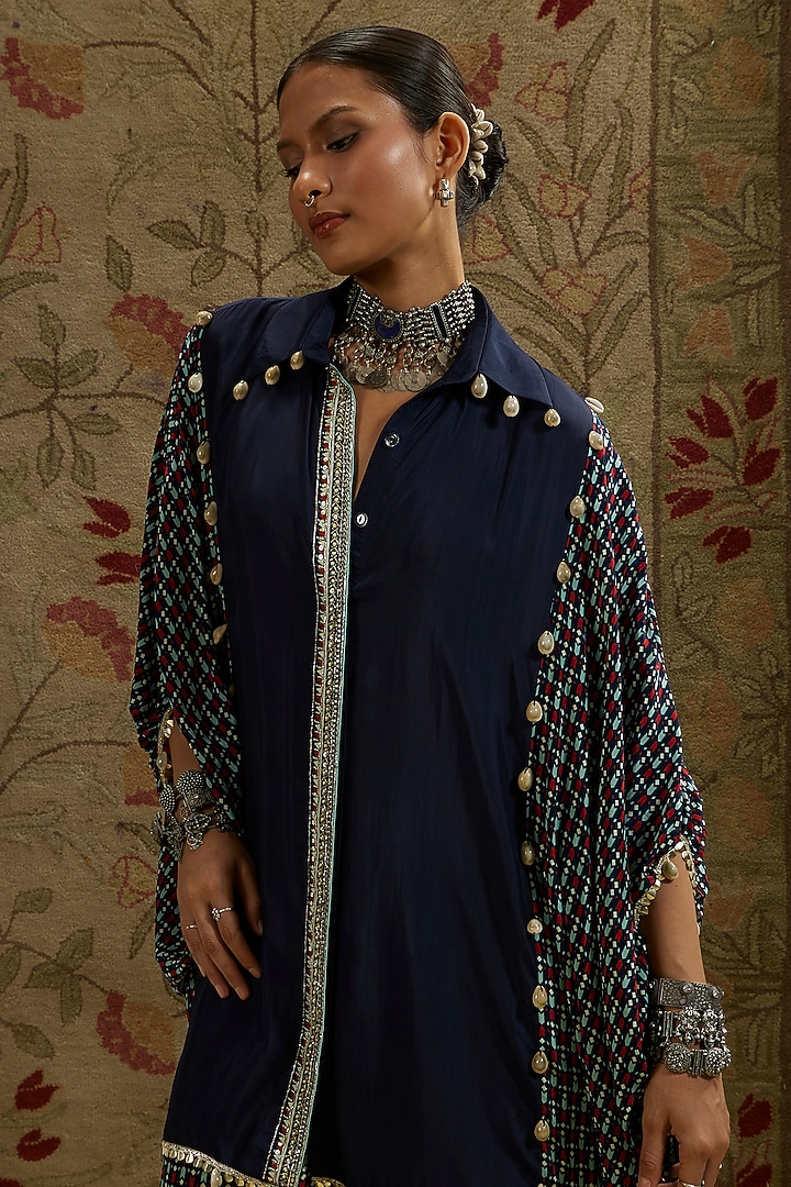 Blue Crepe Co-Ord Set by SVA BY SONAM & PARAS MODI at Pernia's Pop Up Shop