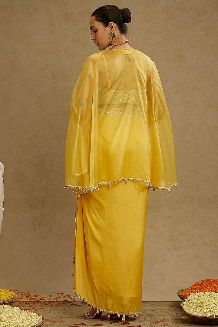 Dandelion Yellow Organza Draped Skirt Set by SVA BY SONAM & PARAS MODI at Pernia's Pop Up Shop